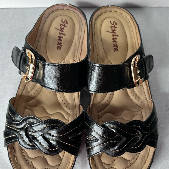 Styluxe Black Braided Leather Sandals with Mary Jane Strap size8 - Picture 5 of 6